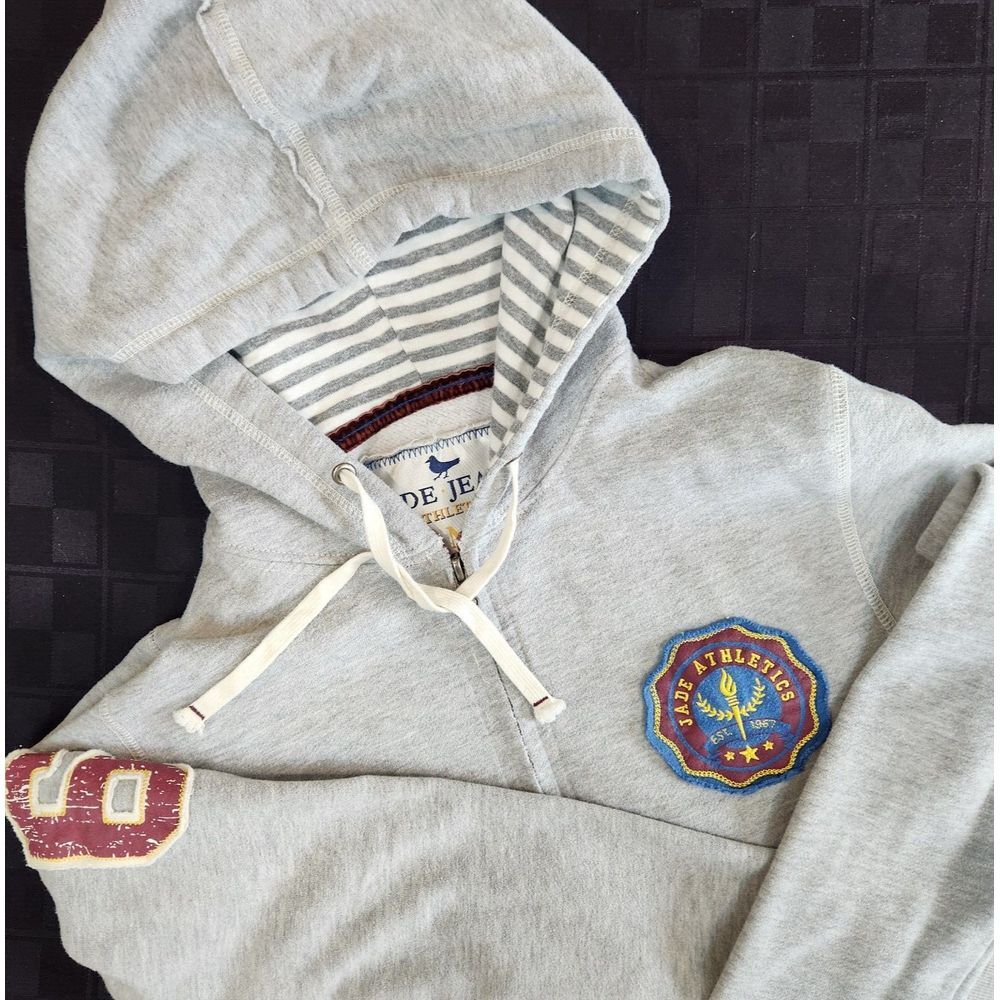 Jade Jeans‎ Womens Full Zip Gray Hoodie Medium Y2K Vintage Decorative Patches - Picture 2 of 6